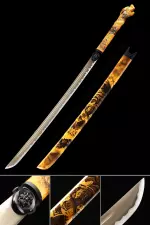 Handmade Japanese Katana Sword With Golden Blade And Dragon Head Handle