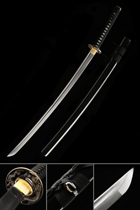 Handmade Japanese Katana Sword Damascus Steel With Black Scabbard