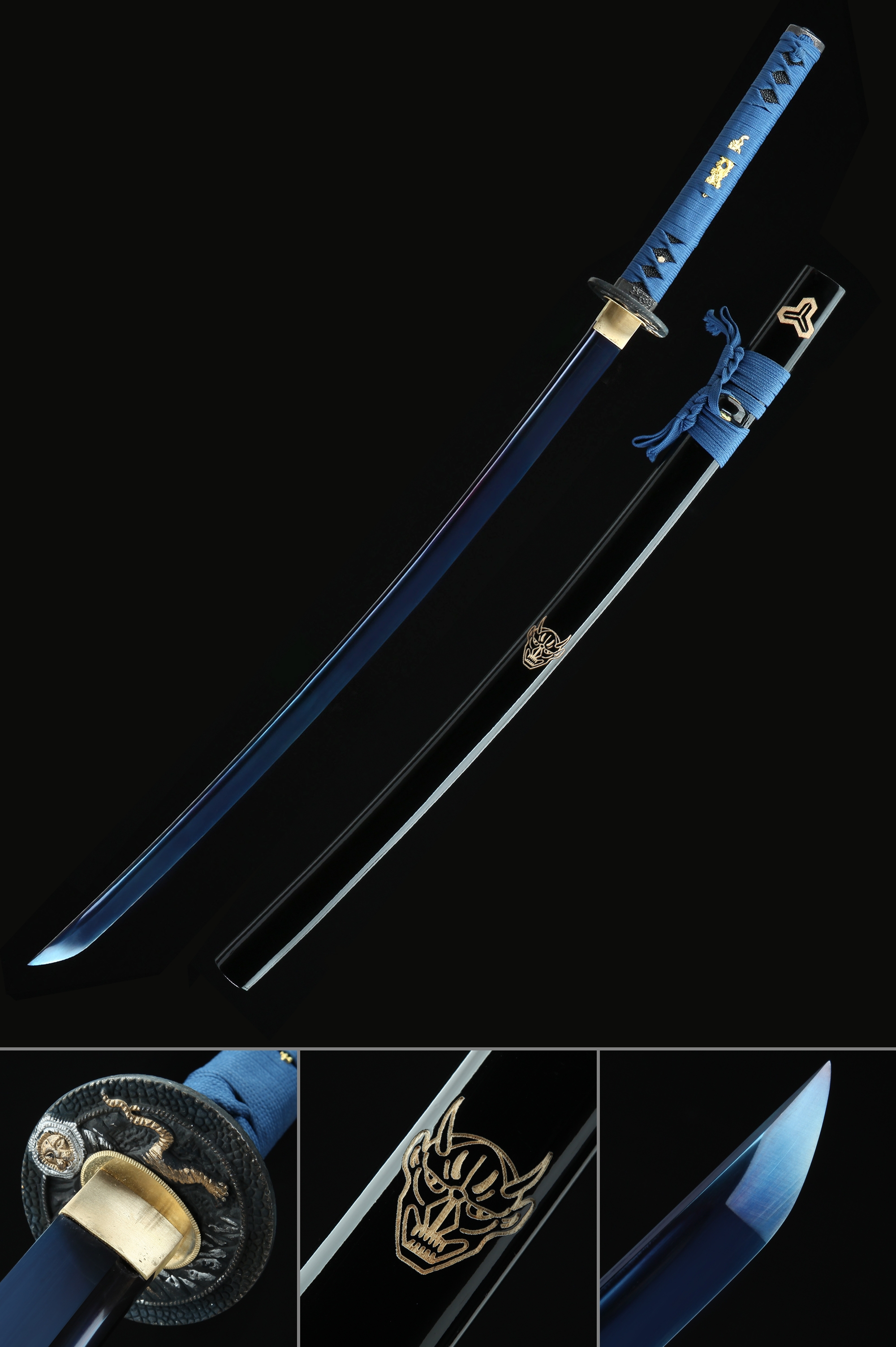 Handmade Japanese Katana Sword 1060 Carbon Steel With Blue Blade Handmade Japanese Katana Sword 1060 Carbon Steel With Blue Blade