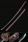 Blue Blade Katana 1045 Carbon Steel with Brown Leather Saya and Red Cord Handle