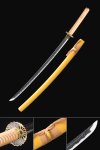 1045 Carbon Steel Full Tang Katana with Yellow Piano Lacquer Saya and Gold Chrysanthemum Tsuba