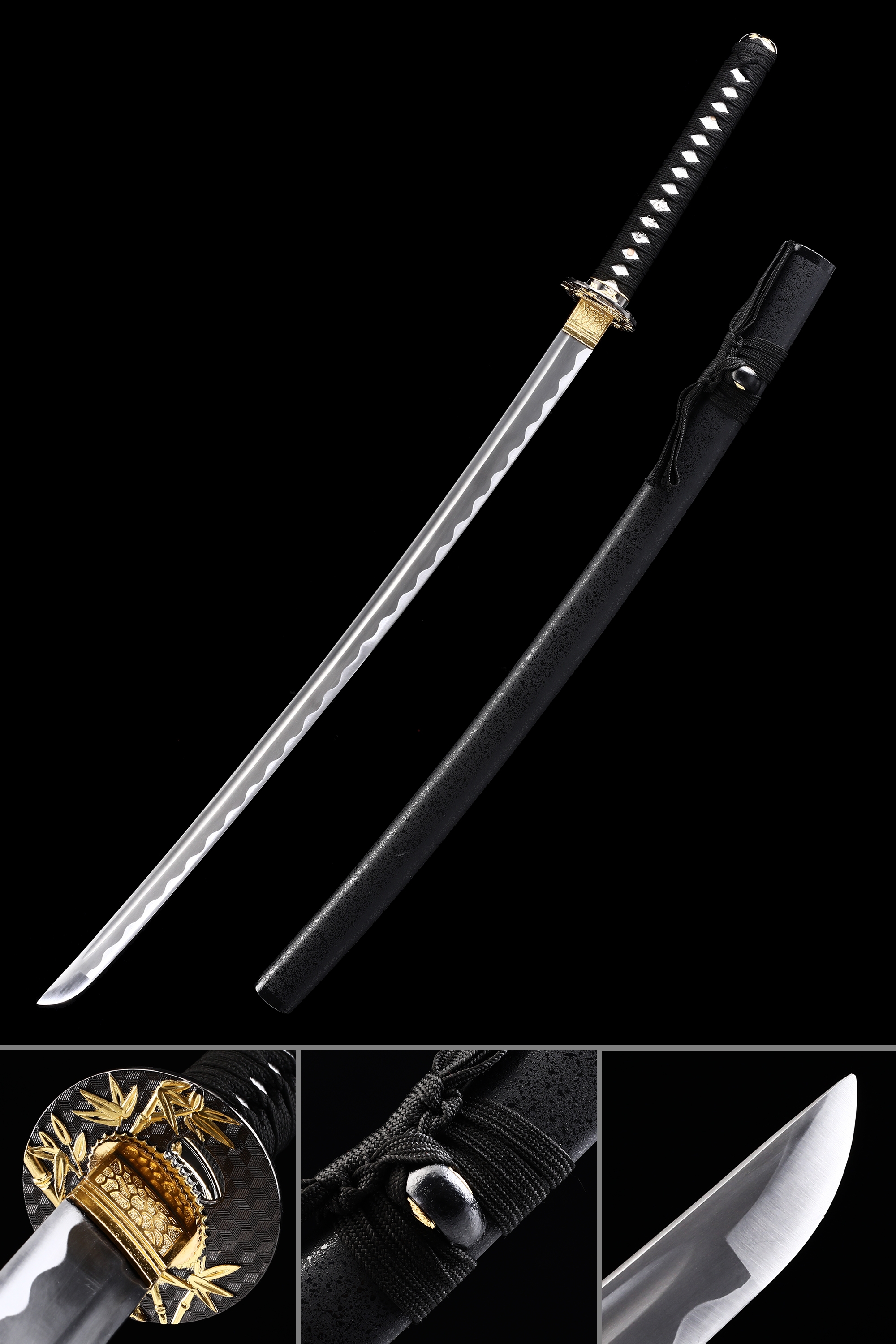 Handmade Japanese Katana Sword With Black Scabbard Handmade Japanese Katana Sword With Black Scabbard
