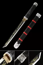 Handmade High Manganese Steel Real Japanese Hamidashi Tanto Sword With Black Scabbard