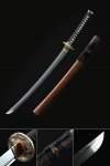 Short Katana, Handmade Wakizashi Sword Damascus Steel With Brown Scabbard