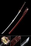 Handmade Japanese Katana Sword T10 Folded Clay Tempered Steel With Red Scabbard