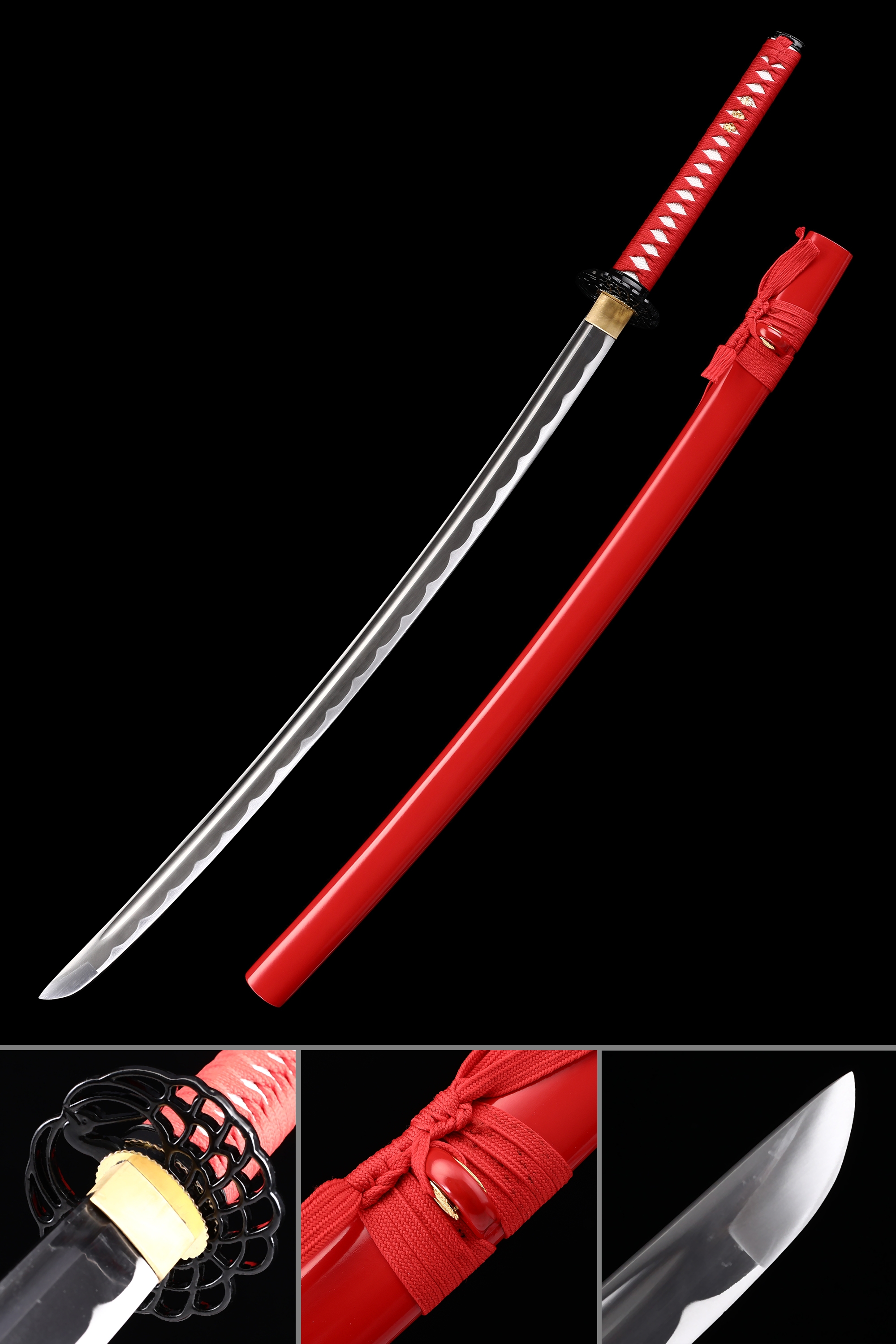 Handmade Real Japanese Katana Sword With Red Scabbard Handmade Real Japanese Katana Sword With Red Scabbard