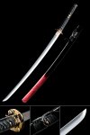 1060 Carbon Steel Katana with Phoenix Tsuba in Black Ito - Red-Black Hardwood Saya