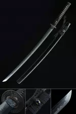 Handmade Japanese Samurai Sword T10 Carbon Steel With Black Saya