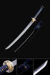 Manganese Steel Wakizashi with Dragon Engraving, Dark Blue Tsuka & Black Lacquer Saya