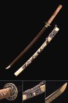 Handmade Japanese Sword T10 Folded Clay Tempered Steel Real Hamon With Golden Blade
