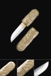 Manganese Steel Pocket Tanto with Gold Dragon Copper Scabbard - Aikuchi Collectible Knife