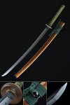 Tamahagane Steel Clay Tempered Katana with Real Hamon - Brown Multi-Color Saya Copper Shrimp Tsuba