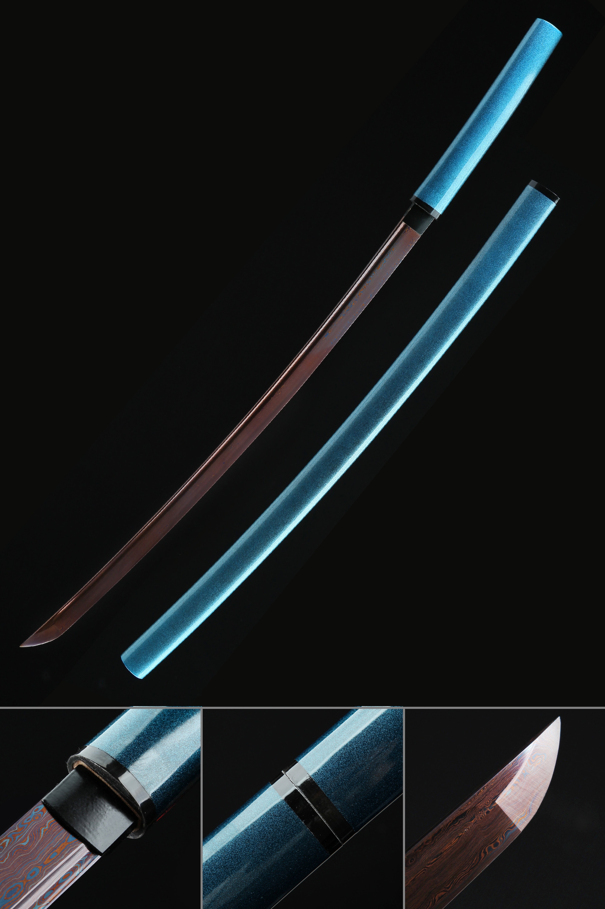 Handmade Shirasaya Katana Damascus Steel With Red Blade Without Tsuba Handmade Shirasaya Katana Damascus Steel With Red Blade Without Tsuba