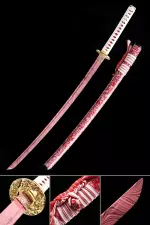 Handmade Japanese Katana Sword With Red Blade And Scabbard