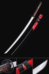 Manganese Steel Katana with Red-Black Lacquered Hardwood Saya in Koshirae Style