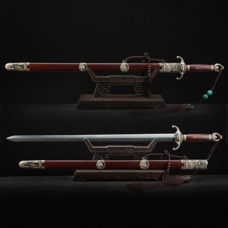 Handmade Dragon Style Chinese Swords Jian with Red Wood Scabbard