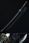 T10 Carbon Steel Katana with Dragon Tsuba - Clay Tempered Full Tang Sword in Black Engraved Saya