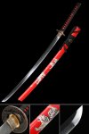 T10 Clay Tempered Katana with Real Hamon - Red Tiger Saya in Black Cord Wrap Collectible Sword