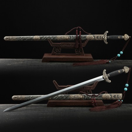 Handmade Damascus Steel Rayskin Full Tang Chinese Qing Dynasty King Swords