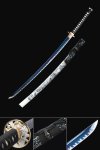 Handmade Japanese Samurai Sword With Blue Blade And Black Scabbard