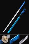 Manganese Steel Ninjato with Blue Dragon Saya - Gold Scroll Tsuba, Full Tang Ninja Sword