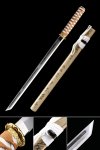 Handmade Japanese Straight Edge Sword With Golden Scabbard