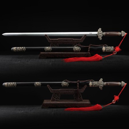 Handmade Carbon Steel Real Chinese Swords with Black Scabbard