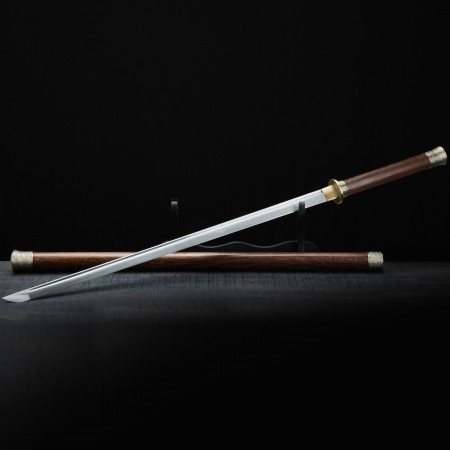 Fully Handmade Pattern Steel Real Chinese Tang Straight Sword Tang Dao With Brown Wooden Scabbard