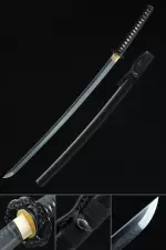 Handmade Japanese Katana Sword T10 Folded Clay Tempered Steel With Black Scabbard