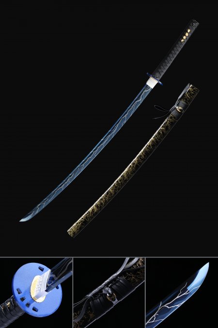 Handmade Japanese Sword With Blue Lightning Blade