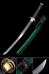 Handmade Real Carbon Steel Japanese Tanto Wakizashi Swords With Green Scabbard