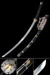 1095 Carbon Steel Odachi Sword Full Tang with Black Lacquer Saya and Silver Scroll Tsuba