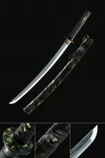 Handmade Spring Steel Real Japanese Wakizashi Sword With Camouflage Scabbard And Iron Tsuba