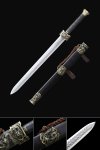 Han Dynasty Jian - Manganese Steel Dragon Theme Short Sword With Blackwood Scabbard & Alloy Fittings