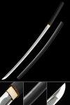 1065 Carbon Steel Shirasaya Katana with Black Matte Hardwood Saya and Gold Habaki Collar