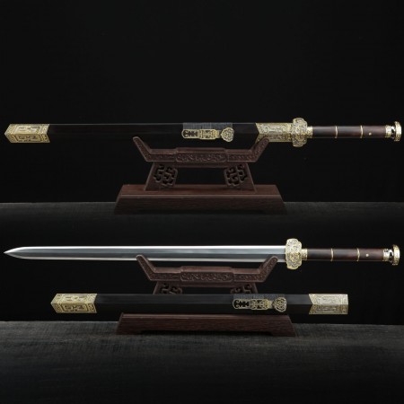 Retro Gold Theme Damascus Steel Full Tang Real Chinese Han Dynasty Swords