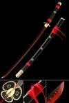 Yama Enma Sword - 1060 Carbon Steel Red Fire Blade with Gold Alloy Tsuba in Black Saya