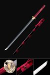 High Manganese Steel Katana with Dragon Tsuba - Red Cord Handle & Dark Red Lacquer Saya