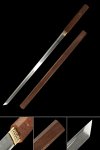 T10 Carbon Steel Ninjato in Shirasaya Style with Rosewood Saya and Gold Tsuba