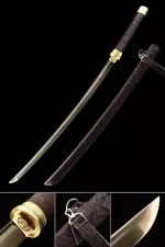 Handmade Japanese Katana Sword With Golden Blade And Brown Scabbard
