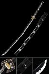Japanese Katana, Handmade Katana Sword High Manganese Steel With Black Blade And Scabbard