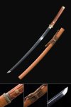 T10 Carbon Steel Katana with Clay Tempered Real Hamon in Brown Leather Saya - Collectible Samurai Sword