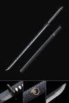 Manganese Steel Ninjato Sword with Black Blade & Flame Engraving - Full Tang Chokuto